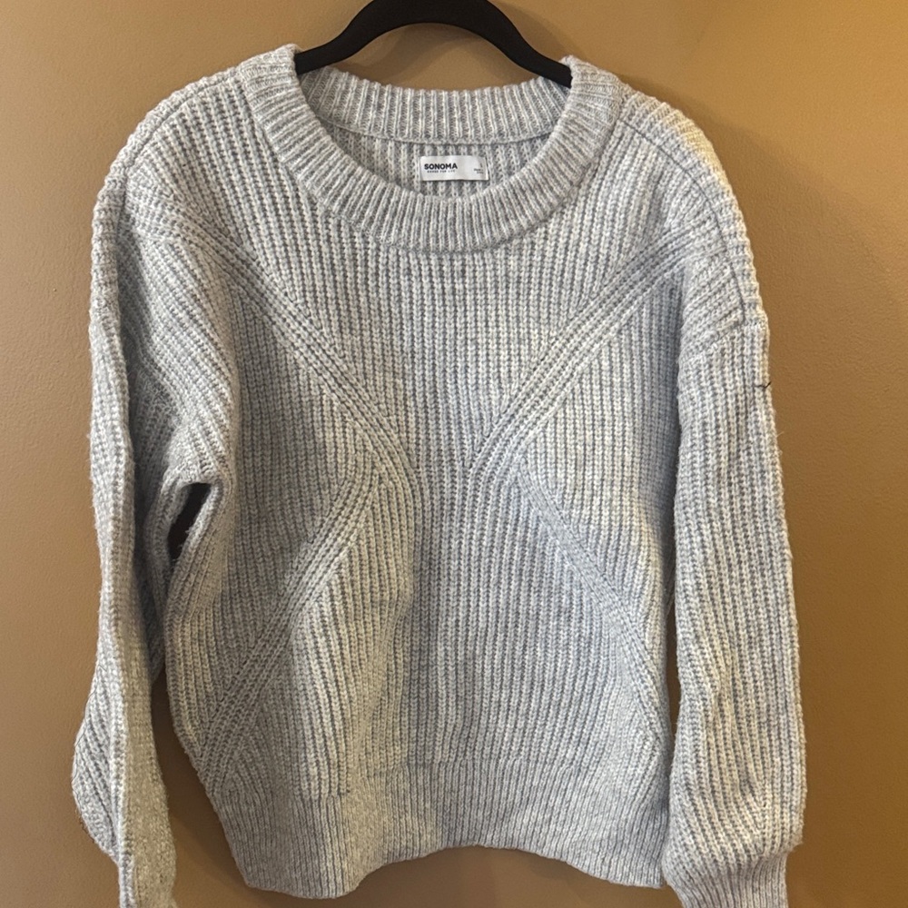 Sonoma Light Gray Ribbed Crew Neck Sweater